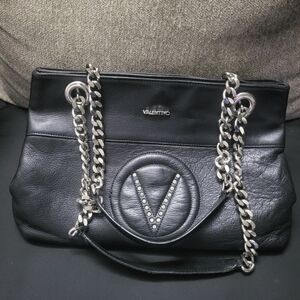 Valentino Black Leather Shoulder Bag with Chain Strap